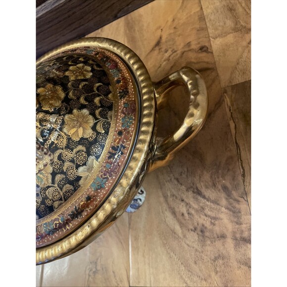 VTG Satsuma Hand Painted Decorated Moriage & Gilt Geishas Covered Footed Dish - Picture 4 of 16